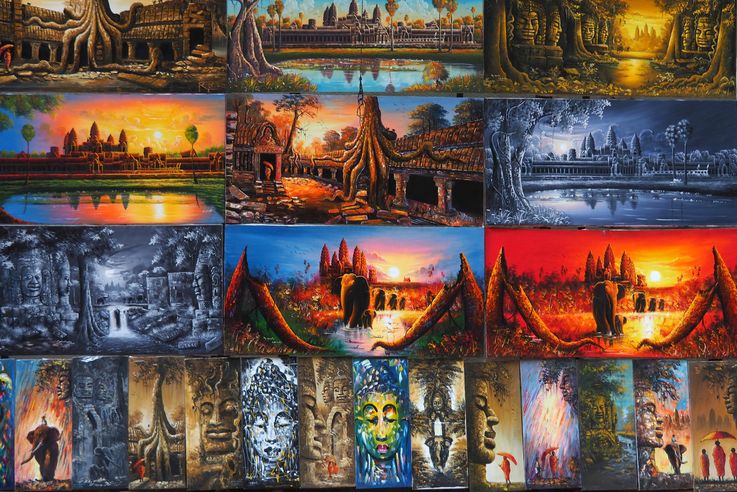 Pinturas de artistas en el templo de Angkor Banteay Kde