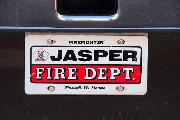 Plaque d'immatriculation commémorative du service d'incendie volontaire de Jasper.