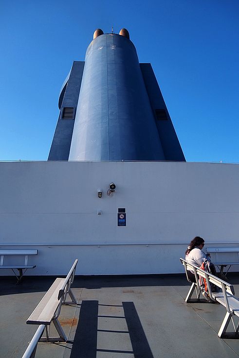 Female passenger on the deck of a BC Ferries vessel, Delta.