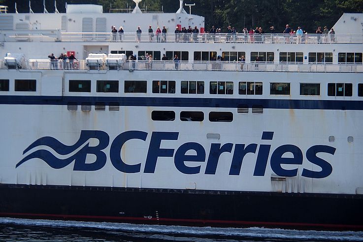 Passengers on the deck of a BC Ferries vessel in the Southern Gulf Islands.