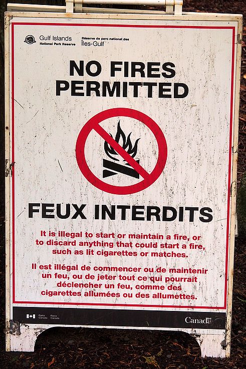 No-fire sign in the Gulf Islands National Park Reserve.