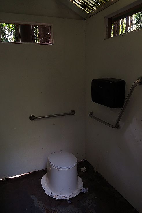 Dry toilet in a forest cabin in North Saanich.
