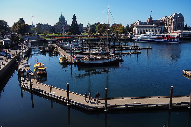 Victoria's Inner Harbour with the British Columbia Parliament buildings and the Fairmont Empress Hotel.