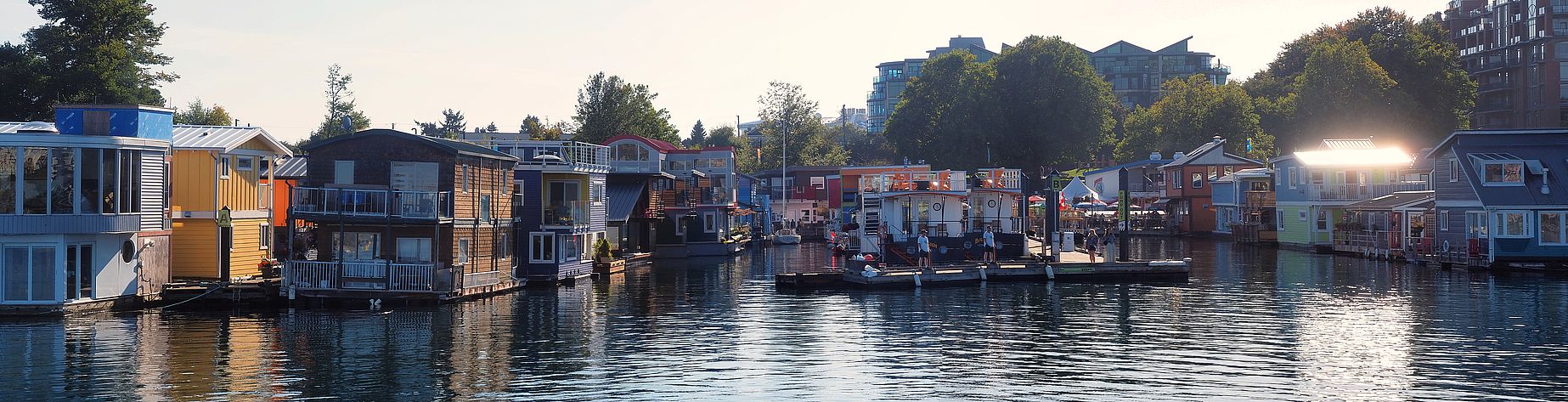 Colorful floating homes at Fisherman's Wharf in Victoria.