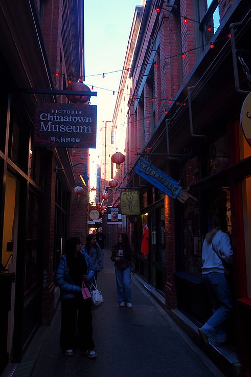 Shops and lanterns in Fan Tan Alley, in the heart of Victoria's Chinatown.