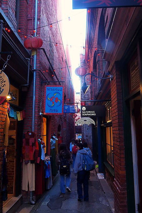 Shops and lanterns in Fan Tan Alley in Victoria's Chinatown.