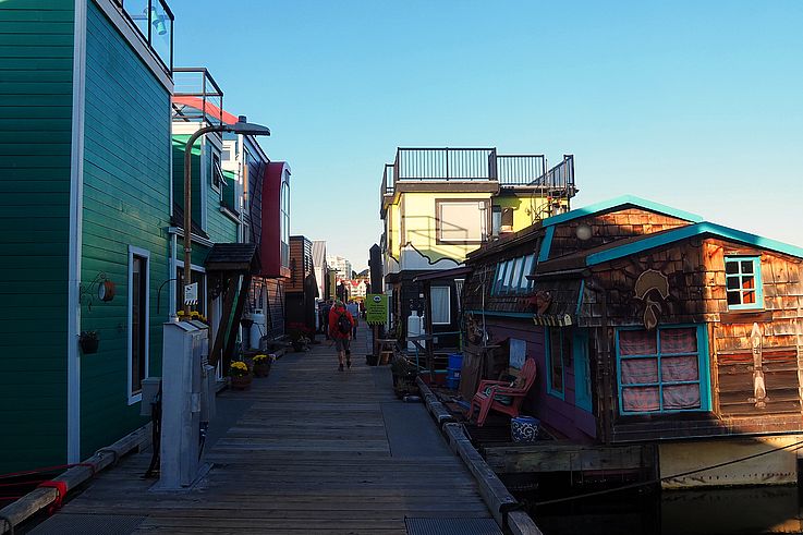 Colorful floating homes at Fisherman's Wharf in Victoria.