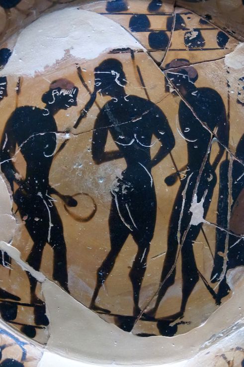 Céramique à figures noires. Musée de l'Acropole à Athènes.