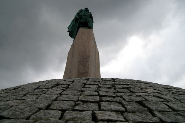 The statue in front of Hallgrímskirkja Cathedral in Reykjavik