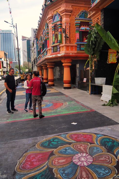 Lee Rubber Building and rangoli patterns on the ground, Bukit Bintang, Kuala Lumpur.