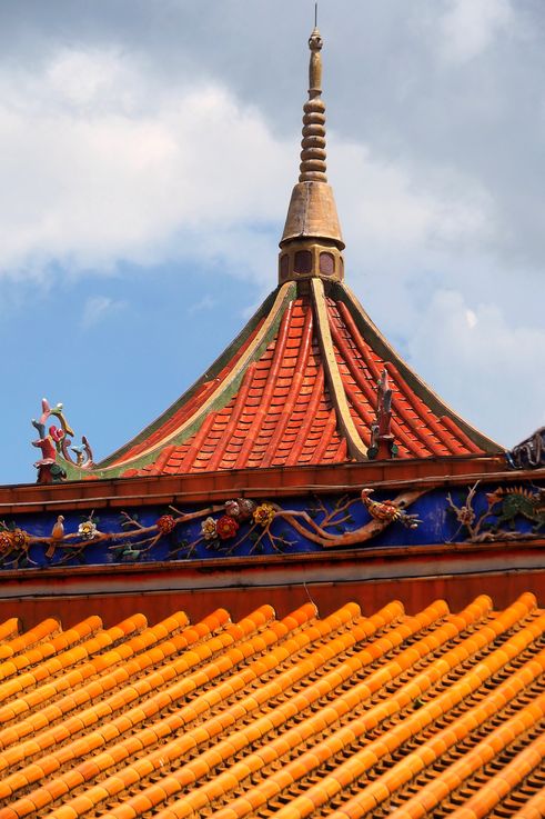 Roofing of Kek Lok Si Temple, George Town, with spire and ornaments.