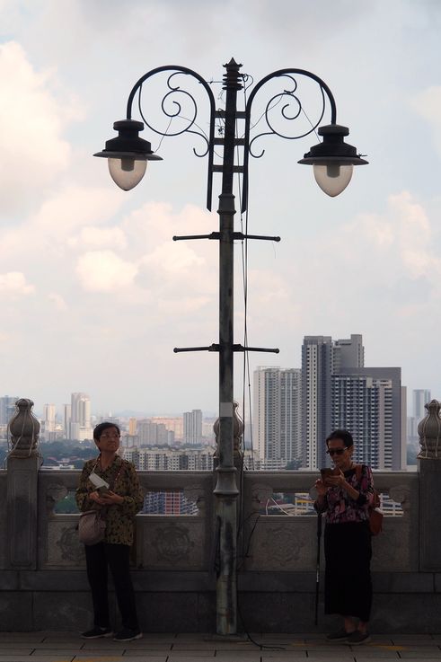 Streetlight and George Town cityscape, from Kek Lok Si Temple.