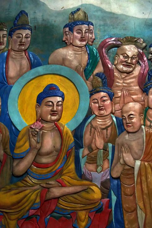 Wall of Buddhist sculptures at Kek Lok Si Temple, George Town.