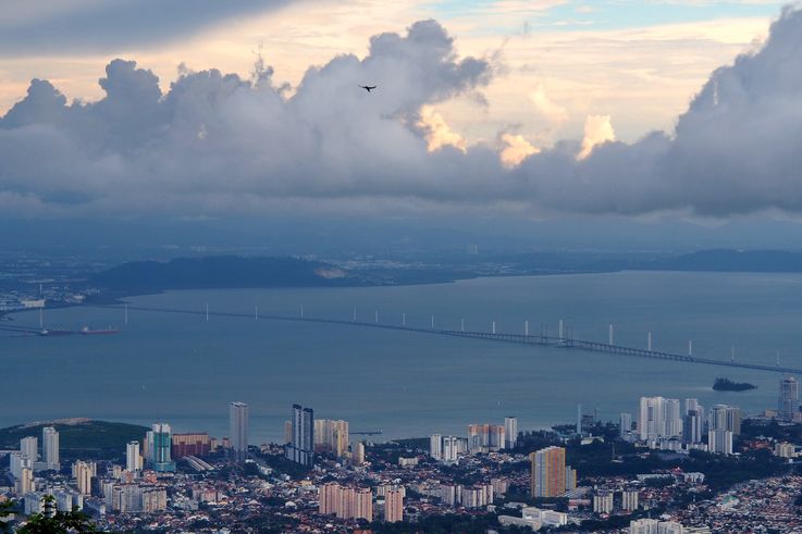 View of George Town and the Penang Bridge from Bukit Bendera.