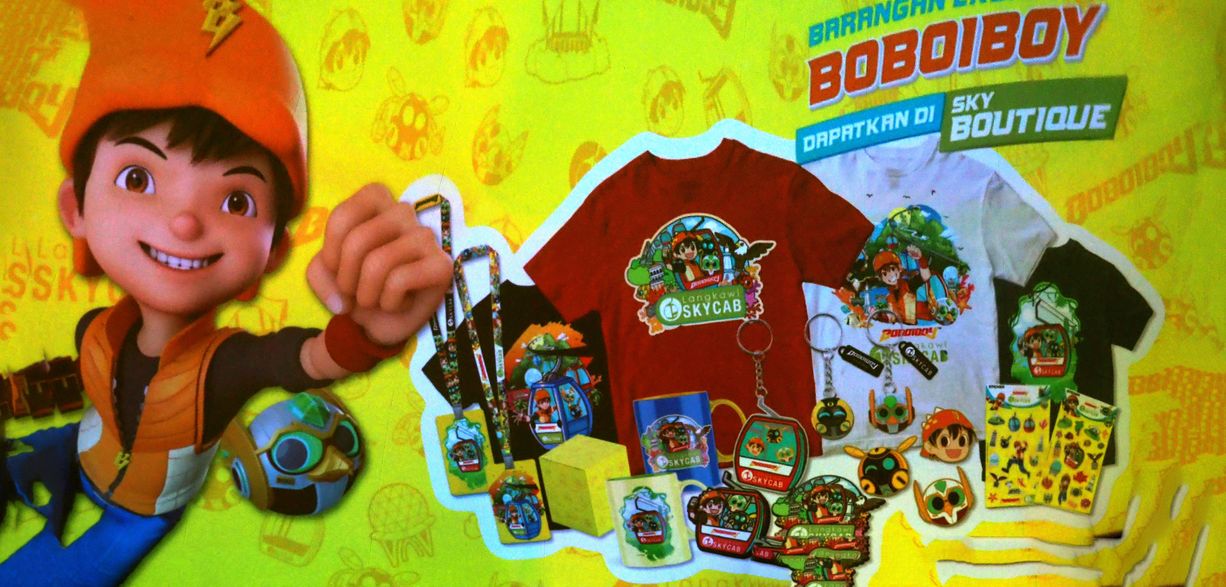 Productos derivados de BoBoiBoy en la tienda del Langkawi SkyCab.