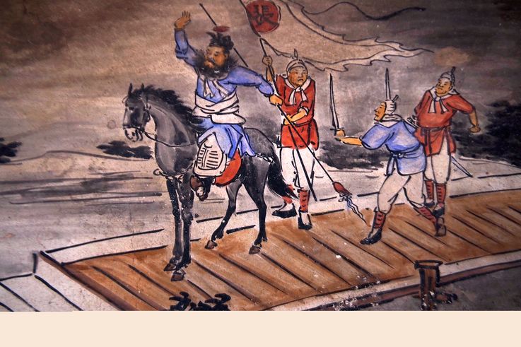 Mural de personajes históricos en el Templo Cheng Hoon Teng, Melaka.