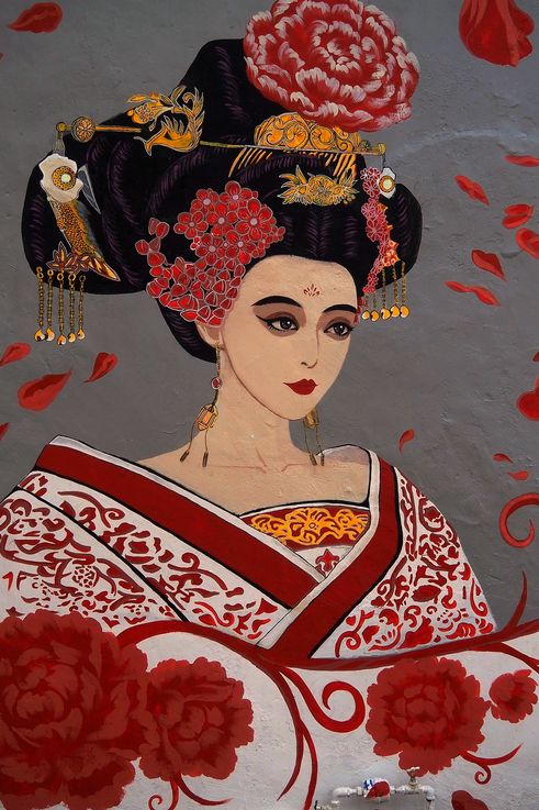 Mural de Wu Zetian, la Emperatriz de China, en Melaka.