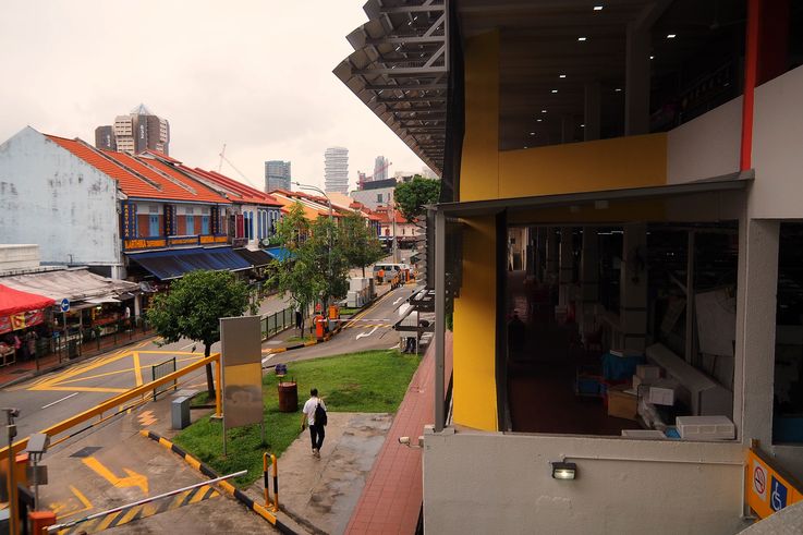 Maisons colorées de Little India, vue de rue.