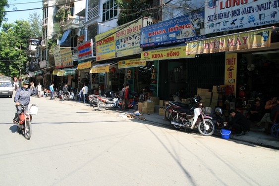 Street of scooter repairers in Hanoi